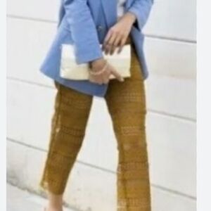 Zara Mustard Crochet Pants size XS see through *